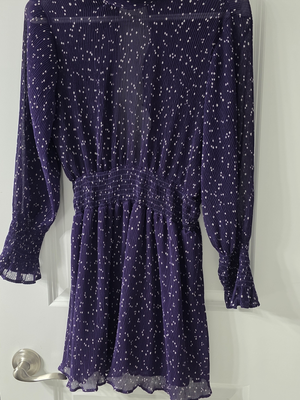 Zara Dark Purple Long-Sleeve Polka Dot Mini Dress